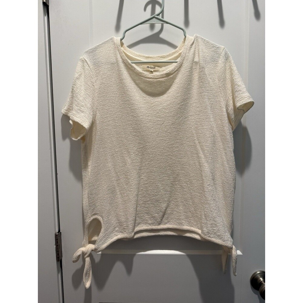 Madewell Women’s Ivory Short Sleeve Textured & Thread Modern Side-Tie Top Sz L